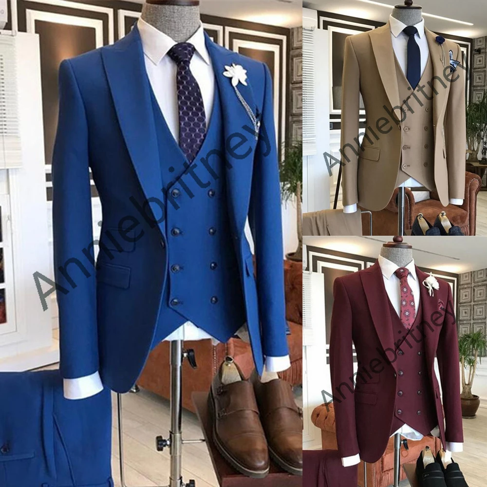 

(Jacket+Pants+Vest) Fashion Design Slim Fit Men Suit 3 Piece Elegant Wedding Groom Male Clothing Best Man New Year Party Blazer