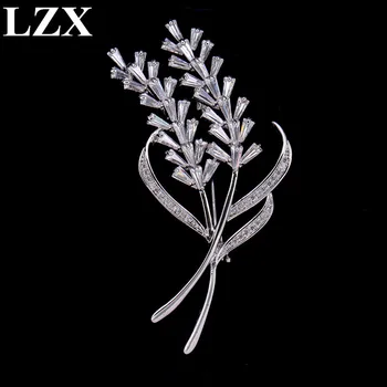 

LZX Hot Sell White Gold Color Ear of Wheat Leaf Design AAA Zirconia Crystal Brooches For Women Female Wedding Party Jewelry Gift