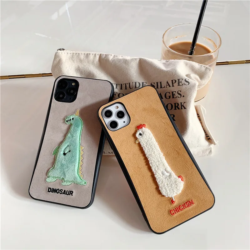 Роскошный чехол для телефона с 3D вышивкой для iphone 11 pro max, чехол с милой курицей, динозавром, чехол для iphone 7, 8 plus, x, xr, xs max