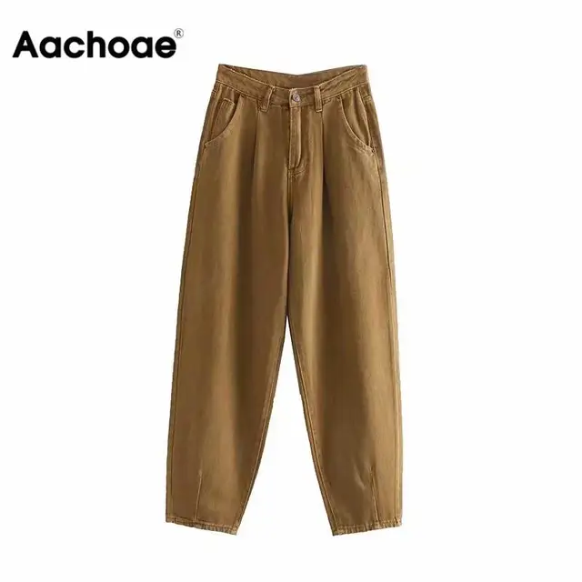 US $19.58 Aachoae Women Slouchy Jeans Harem Pants Boyfriend Jeans Casual Pockets Ladies Zipper Bottoms Loose 