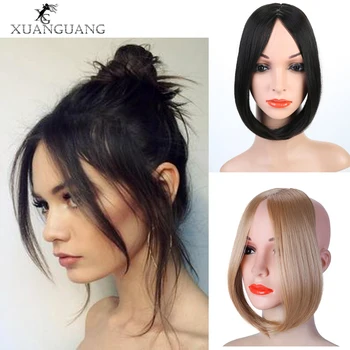

XUANGUANG Real Natural Synthetic Bangs Hair Piece Fashion Long Clip In on Front Hair Bang Side Fringe Hair Extension