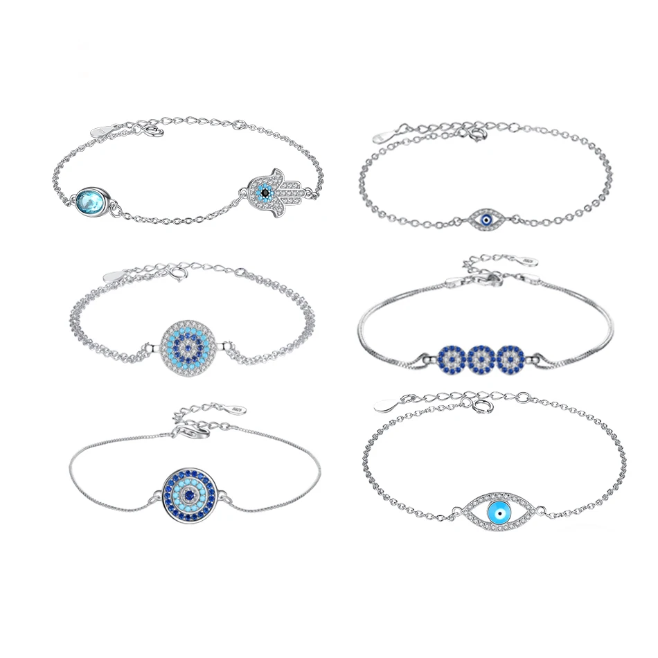 Authentic 925 Sterling Silver Luxury Lucky Hand evil eye Shimmery Cubic Zircon Friendship Bracelet for Women Anniversary Gift | Украшения и