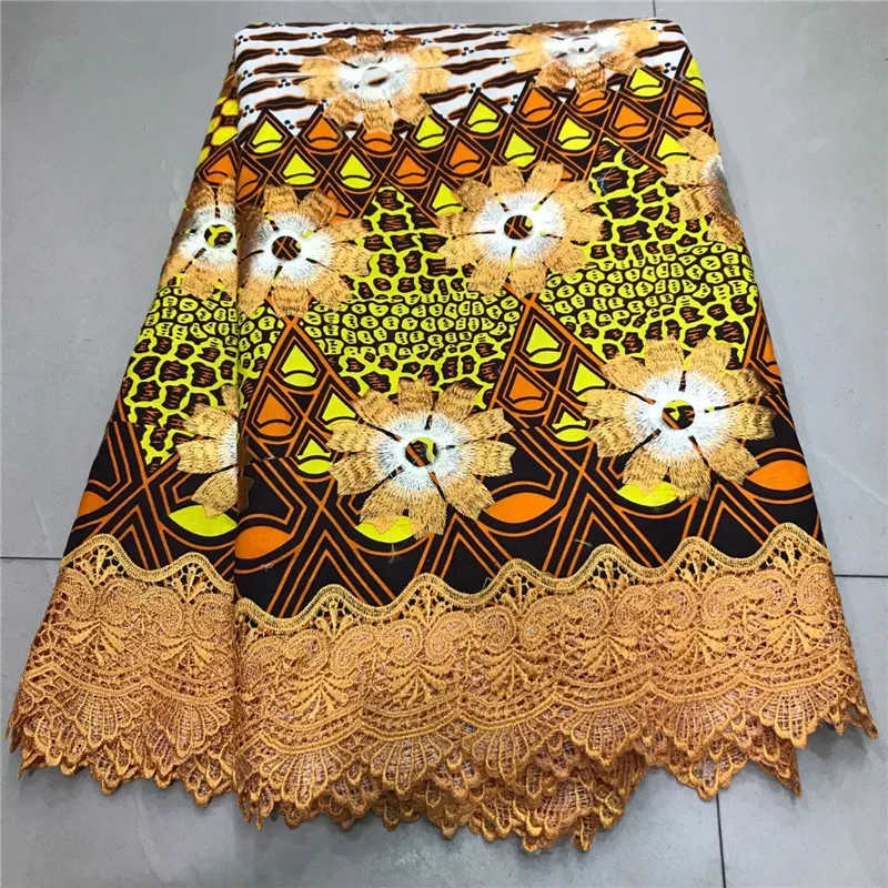 

2020 High Quality New Arrival Ankara 100% Cotton Wax Lace Wax Fabric African Embroidery Dutch Wax With Lace Fabric ZQ030334