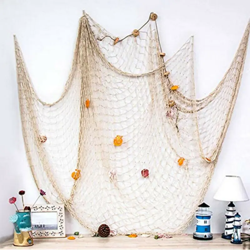 

Beige Wall Decorative Fishing Net Display Sea Tools Nautical Seaside Wall Hanging Photo Interior Art Warm Dress Up Decoration