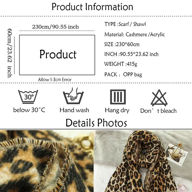 VeryYu Leopard Print Cashmere Scarf Fashion  VerYYu