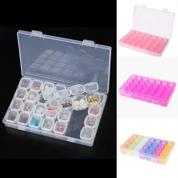 

Nail Art Storage Case 28 Slots Detachable Transparent Rhinestone Nail Art Jewelry Decor Tool Box Case Nail Art Equipment