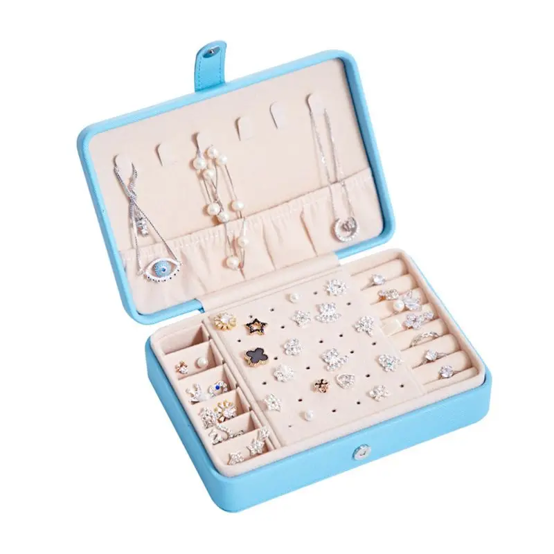2SB New Portable PU Fresh Simple Earring Plate Jewelry Storage Box Earrings Ring Multi-function Jewellery Case - Цвет: 2SB