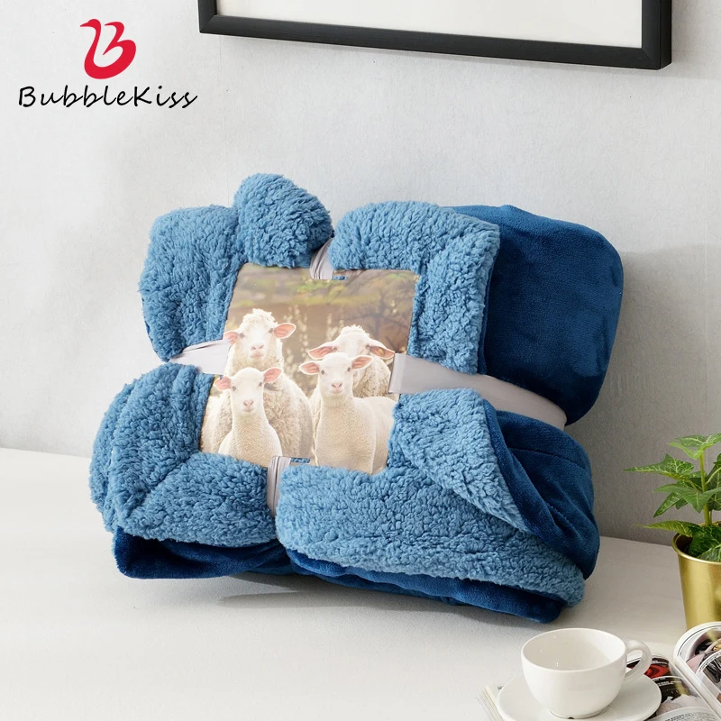 

Bubble Kiss 2020 New Winter Throw Blanket Double Lamb Wool Lunch Break Blanket Customize Baby Pure Color Coral Fleece Blanket