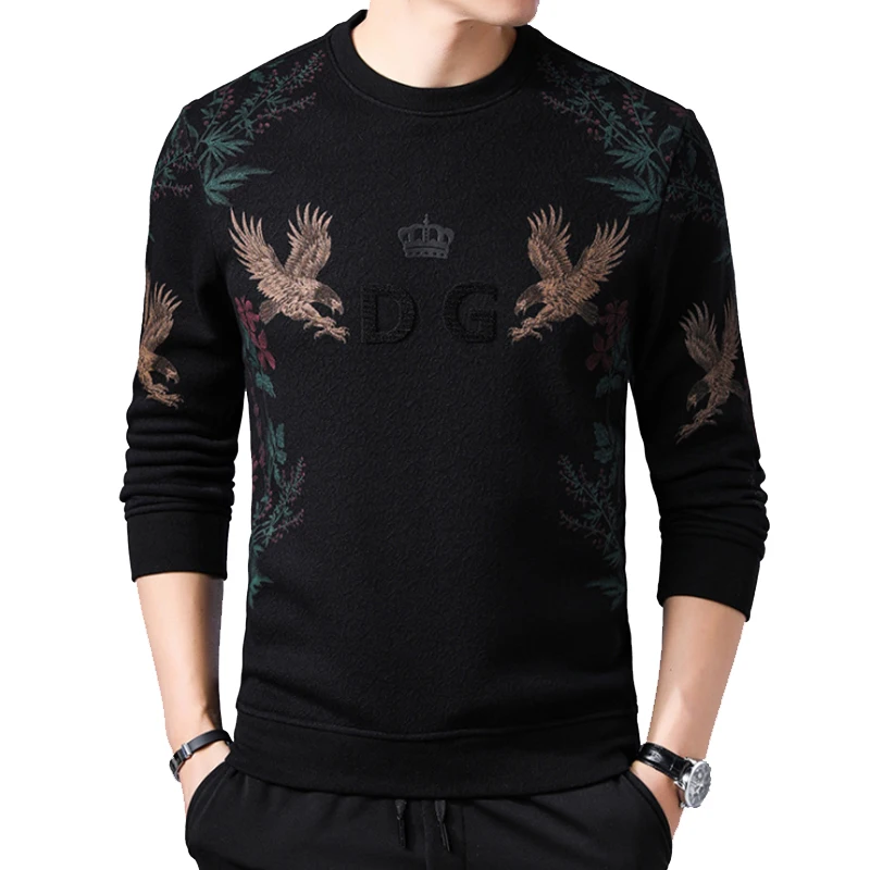 Autumn and Winter New Eagle Printing Round Neck Hoodies Men 2019 Thickened Warm Thick streetwear Youth 1