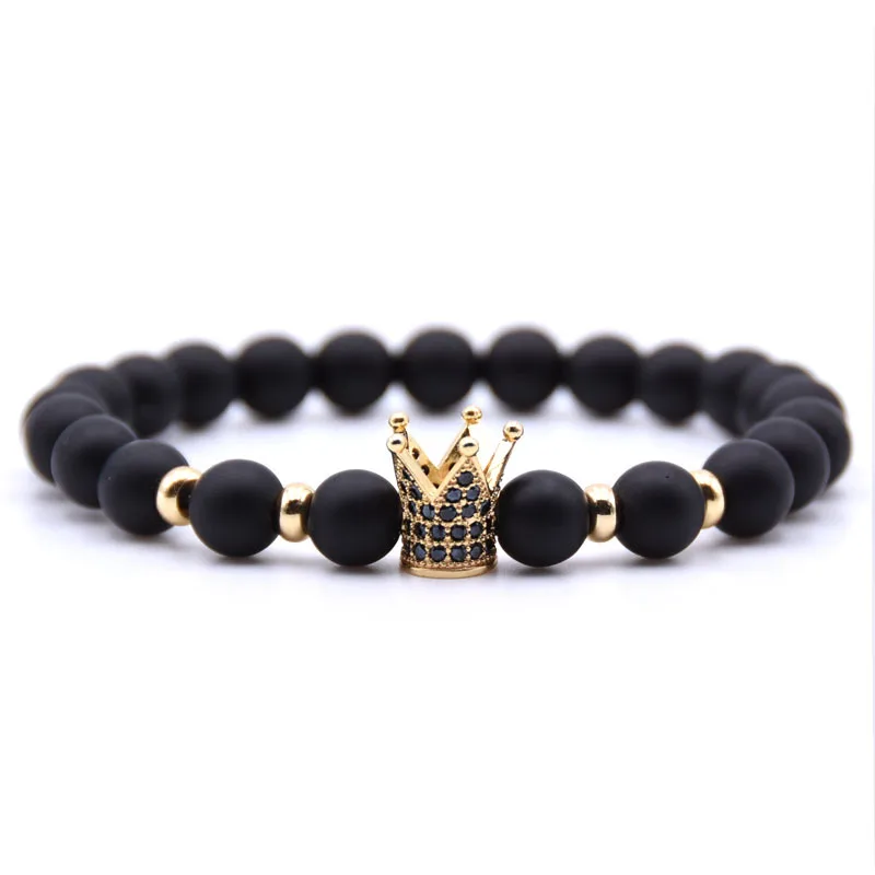 VACANALA 8mm Imperial Crown und Stecker Armbänder CZ ZR King Crown Natural Stone Perlen für Frauen Männer 