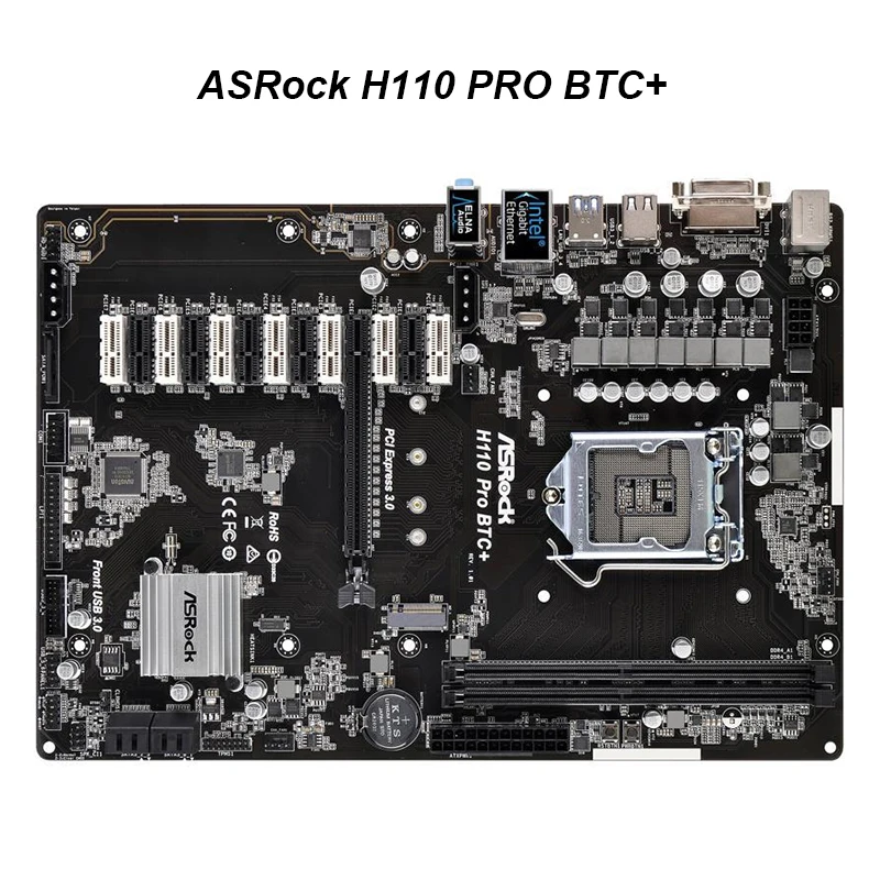 Материнская плата для ASRock H110 Pro BTC + Mining LGA 1151 DDR4 32 Гб 13 PCIE оригинальная б/у системная