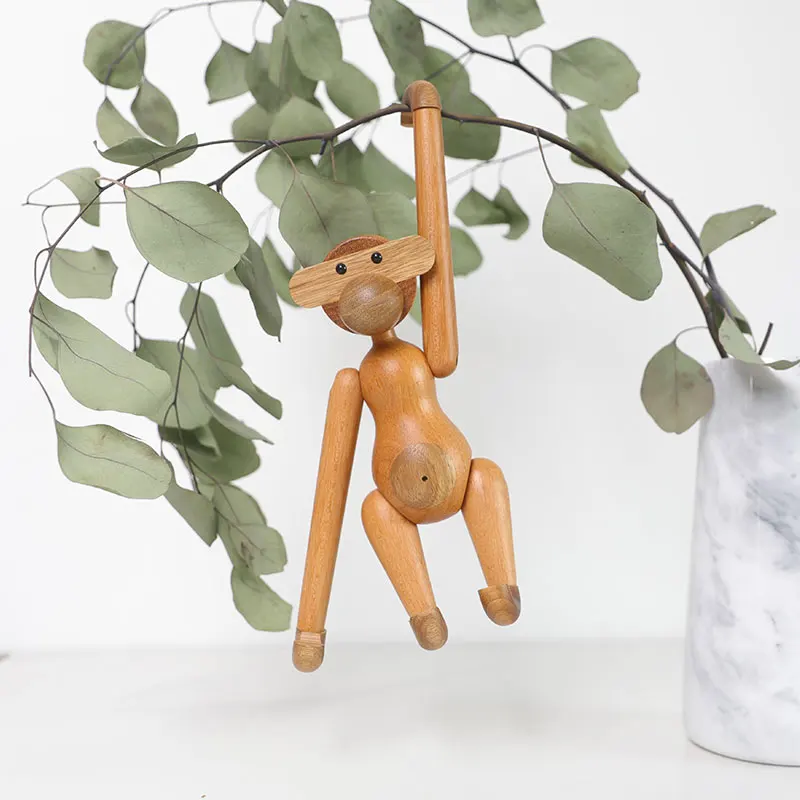 

1Pcs Monkey Primary Color Wooden Crafts Processing Teak Animal Gifts Practical Home Solid Wood Ornaments Decoration