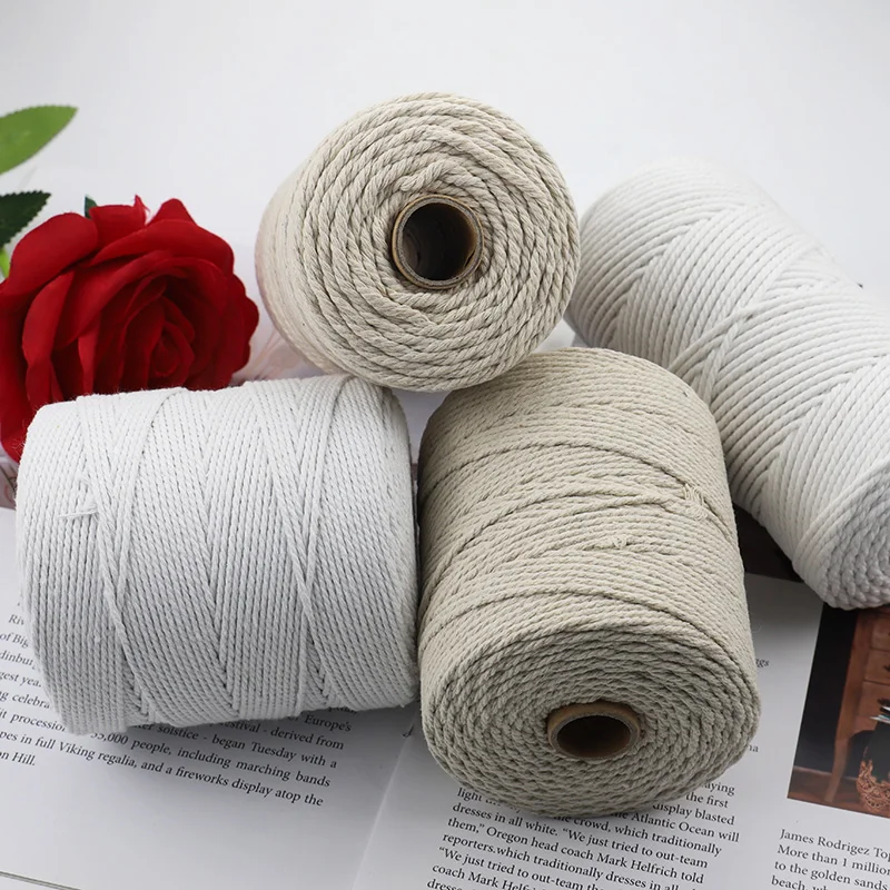 3mm Thick Cotton Rope - 100 Meter (330 Ft) Spool, Several Colors, For Crafts & Decor (Tan)