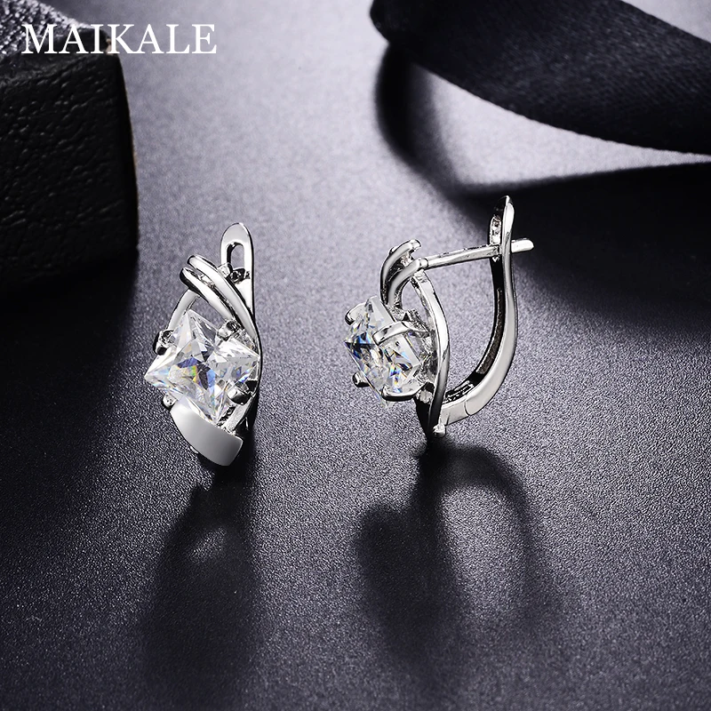 MAIKALE, новая мода, горячая распродажа, квадратная форма, позолоченные/посеребренные серьги с цирконием кубической огранки для женщин, ювелирное изделие, подарок brincos bijoux