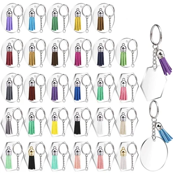 

15 Acrylic Circle Discs,15 Hexagon Discs, Circle Key Chains and Colourful Tassel Keyring for DIY Projects and Crafts