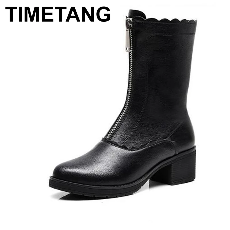 TIMETANGNew/модные женские ботинки из натуральной кожи г. Осенне-зимние ботинки женские Ботинки martin большого размера удобные женские ботинки