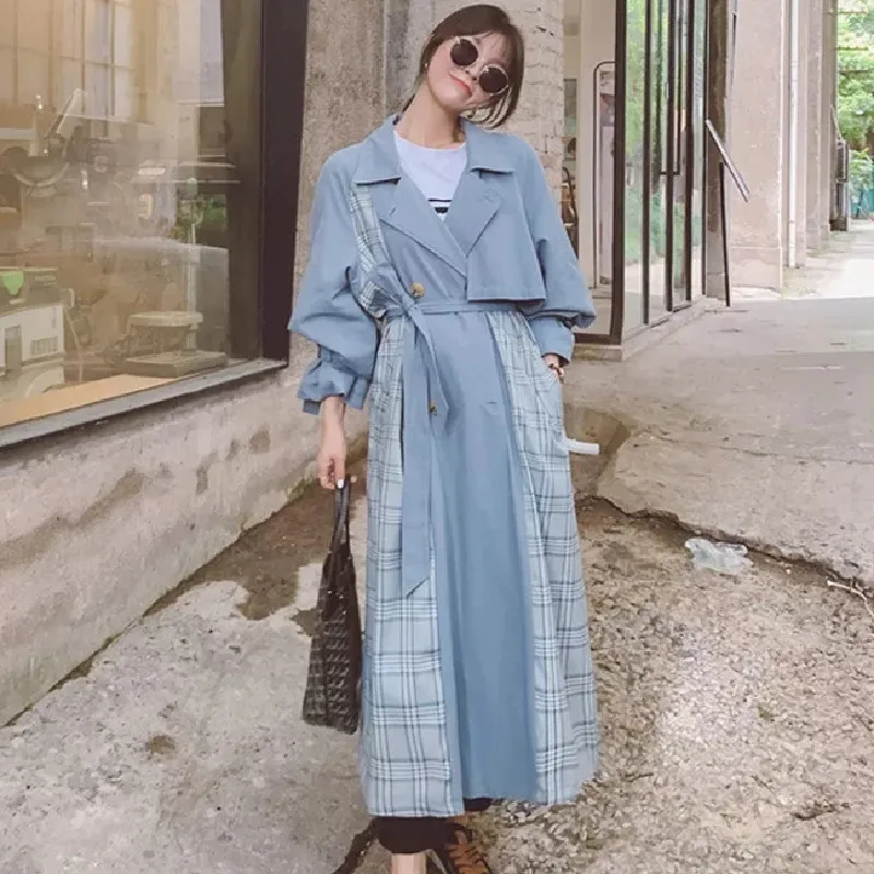 

Spring Autumn Windbreaker Female Trench Coat Design Plaid Stitching Fashion New Casual Long Quality Outerwear Women
