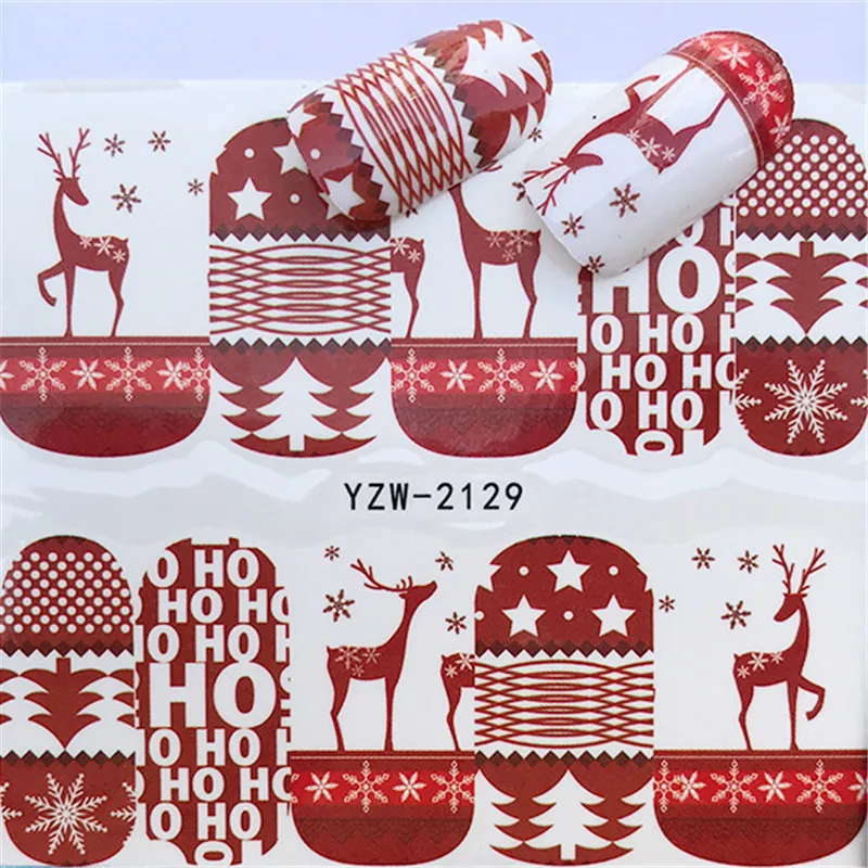 1 лист зима Рождество слайдер наклейки для ногтей DIY маникюр Водные Аксессуары переводная фольга Рождественский подарок - Цвет: YZW-2129