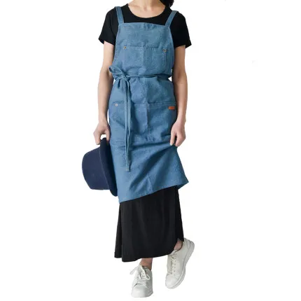 Kitchen Restaurant Work Denim Apron Bid Antifouling Cowboy Chef Cooking Aprons For Woman Men Lady Cafe Shop BBQ Hairdresser