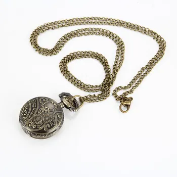 

Vintage Horse Carved Round Quartz Fob Pocket Watch with Chain Necklace Retro Jewelry Gifts New Arrival