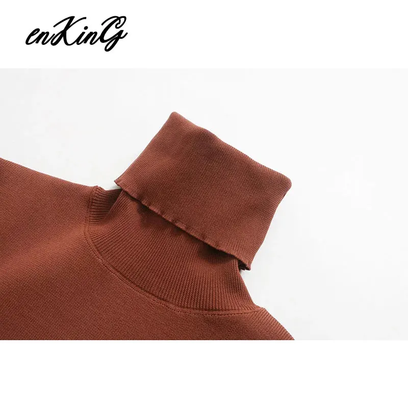 Зимние женские свитера za pull femme, английский простой Однотонный свитер с вырезами и высоким воротником, женские пуловеры