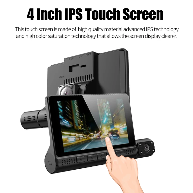 4Inch Touch Screen 1080P Full HD Dash Camera Car DVR With 3 Camera Lens 170 Degree Wide Angle Parking Sensor yi smart dash camera