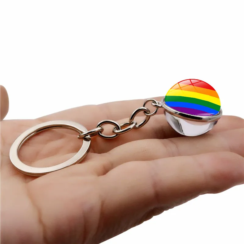 Gay Pride ювелирные изделия стеклянный шар брелок с изображением ЛГБТ-радуги Флаг нержавеющая сталь металлический брелок держатель брелок для косплея
