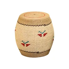 Rural straw embroidered pier sitting wooden round stool low child chair small 