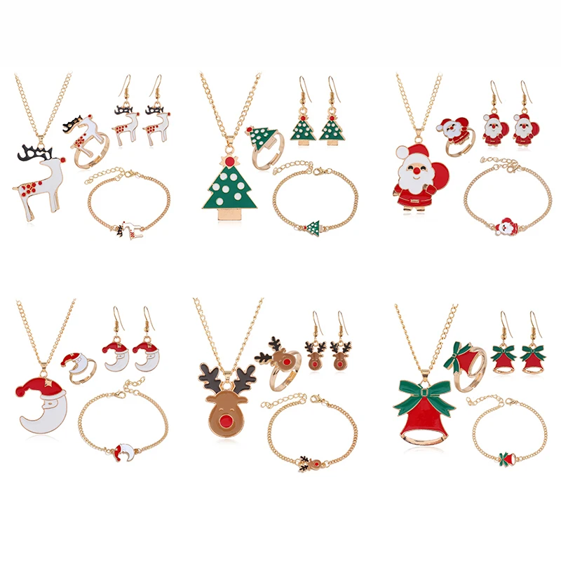 

Fashion Cartoon Christmas Earrings Set Cute Elk Bell Santa Claus Gloves Pendant Jewelry Female Trendy Charm Accessories Gift