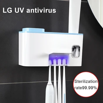 

2 in 1 Antibacteria Ultraviolet Toothbrush Sterilizer Toothbrush Holder Automatic Toothpaste Squeezers Dispenser Bathroom Set