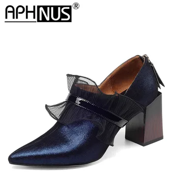 

APHNUS Womens Lace Office Work Mid High Heels Pumps Woman 2020 Shoes For Women New
