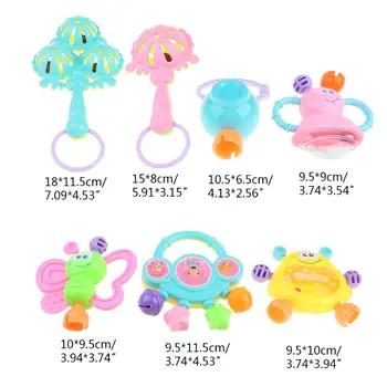 

7Pcs Teether Rattle for Teething Kids Hand Jingle Shaking Bell Montessori Toys