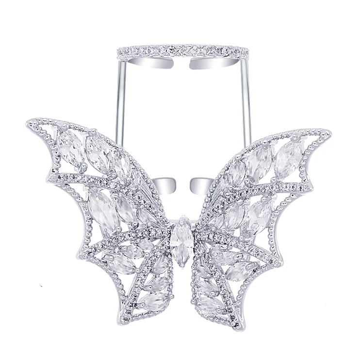 

New High Quality Fashionable Unique Adjustable Ring Micro Paved Shining CZ Movable Butterfly Shape Jewelry for Party Gift