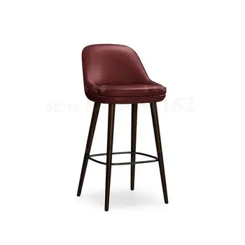 

Nordic solid wood light luxury bar chair modern fashion high stool reception leather american