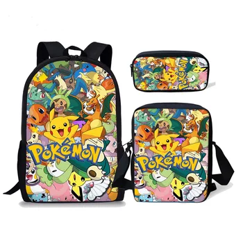 

3pcs/set Cute Pokemon Detective Pikachu Backpack Big Capacity Bag For Children Anime Cartoon School Bags For Boys Girls Mochila