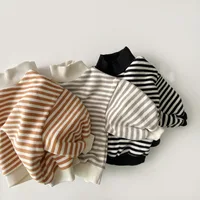 Baby Girls Striped Tops 2023 Autumn Winter New Kids Thicken Warm High-neck Sweatshirt Cotton Clothes Toddler Boys Tees 1
