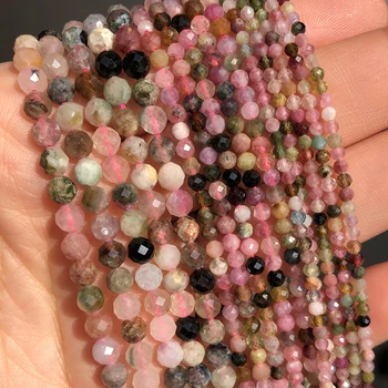 천연 면 처리된 다채로운 전기석 스톤 비즈, 라운드 루즈 스페이서 비즈, 쥬얼리 만들기, DIY 팔찌 액세서리, 15 인치, 2, 3, 4mm