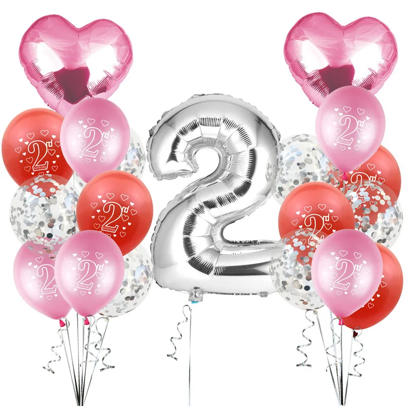 2nd День рождения украшения для девочек в розовом цвете, 2 дня рождения шары-цифры шар 2 лет из двух предметов, День рождения расходные материалы - Цвет: 7