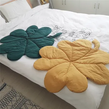 

Blue/Yellow Nordic INS New Flowers Leaf Pure Cotton Carpet Children'S Soft Crawling Mat Game Blanket Bedroom Bedside Foot Pad