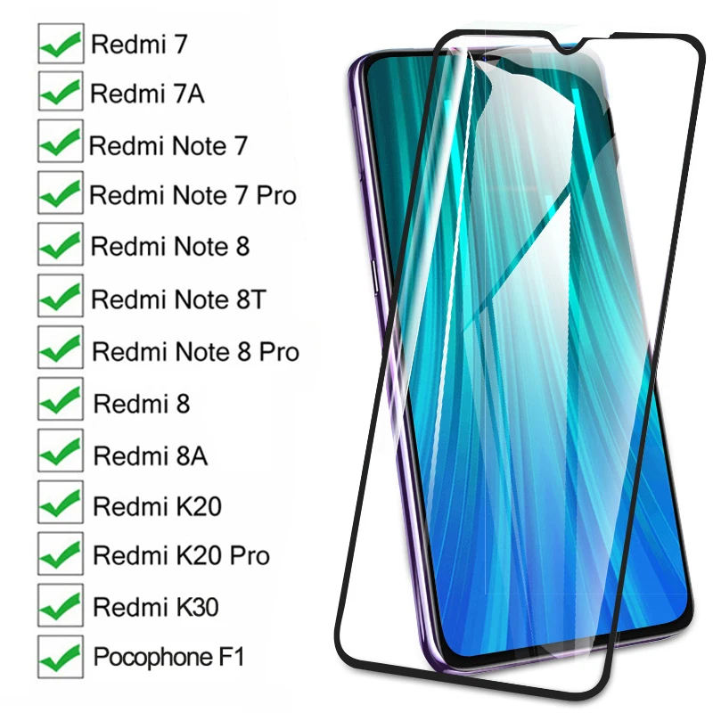 Защитное стекло с полным покрытием 9D для Xiaomi Redmi Note 9 8 7 Pro 9S 8T Защита экрана 8A 7A Camare