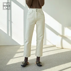 Ziqiao inverno das mulheres mais veludo jeans azul denim algodão engrossado em linha reta bege calças cortadas novas calças de brim
