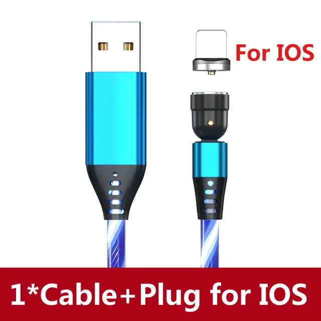 AUFU LED Flowing Light Charging Magnetic USB Cord Glow Type C Cable Magnetic Cable Micro Charger Cable for iPhone Huawei Samsung Blue for iPhone