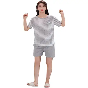 

MISSKY Summer Men Women Couple Pajama Sets Striped Spider Print Short-Sleeved Loose Thin Section Female Male Homewear New