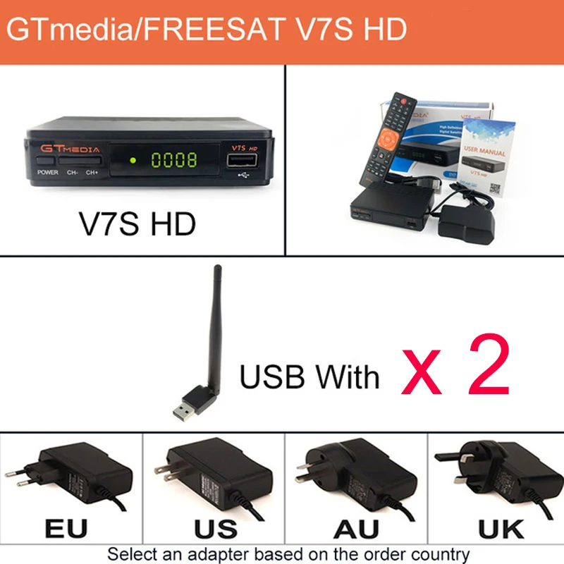 Gtmedia V7S HD Смарт спутниковый искатель DVB-S2 с usb wifi+ 1 год бесплатно Испания 7 линий cccam сервер freesat v7s HD tv box PK v8 nove - Цвет: V7S With cccam n USB
