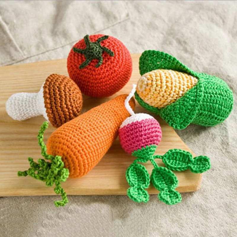 Wool Simulation Vegetables Fruits Toys Knitted Plush Toys Children Play House Pretend Play Vegetables Fruits Props Education Toy 3