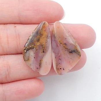 

Handmade Natural Gemstone Pink Opal Earrings Beads,DIY Suppy Jewelry 27x14x4mm，4.2g