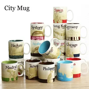 

470ml Ceramic Hot Sale City Mug Large-capacity Macau Spain Country Collection Commemorative Coffee Cup Desktop Decoration
