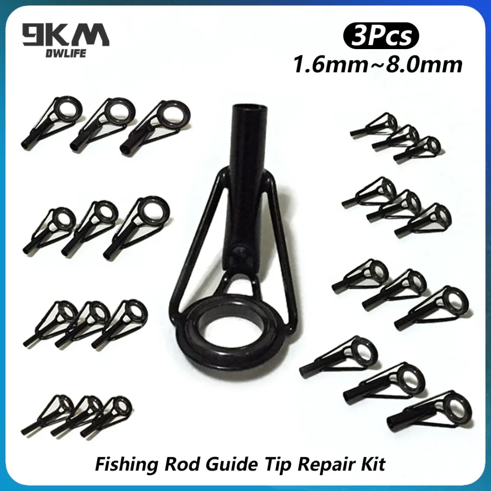 3Pcs Fishing Rod Tip Guides Repair Kit Stainless Steel Frames Ceramics Rings Black Rod Building Guide Eye Building Repair 6#~16#