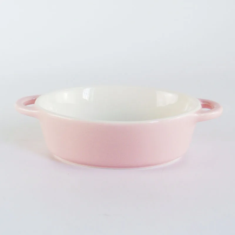 Pink Oval Baking Casserole Ceramic Bowl Household Risotto Bowl Adult Solid Color Salad Bowl Tableware - Цвет: Pink