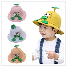 

1-3 Years Old Baby Fisherman Cap Children's Cotton Cartoon Frog Dome Sun Protection Bucket Hat